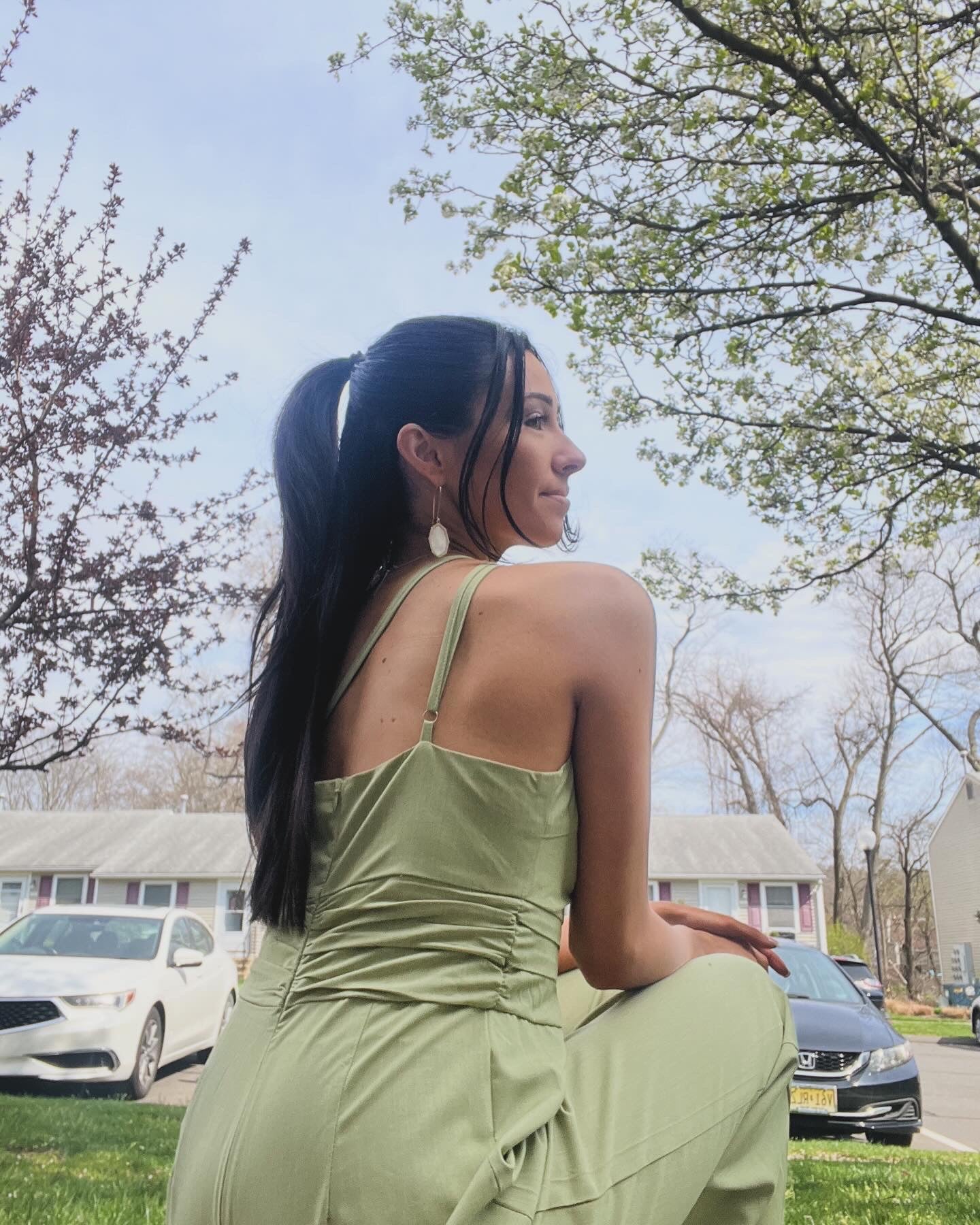 One Shoulder Green Jumpsuit