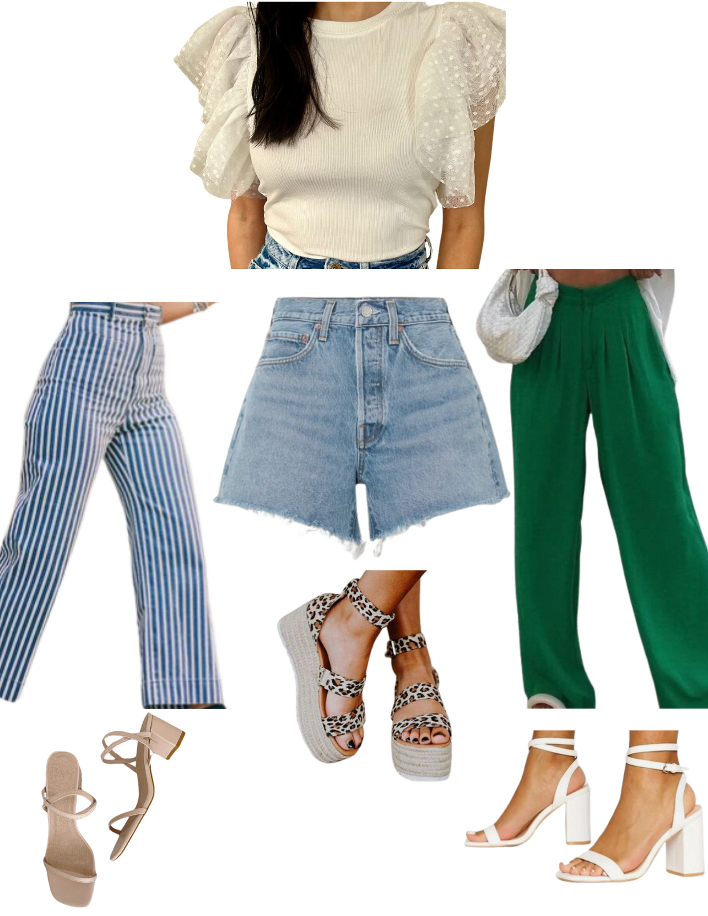White Ribbed Ruffle Sleeve Top