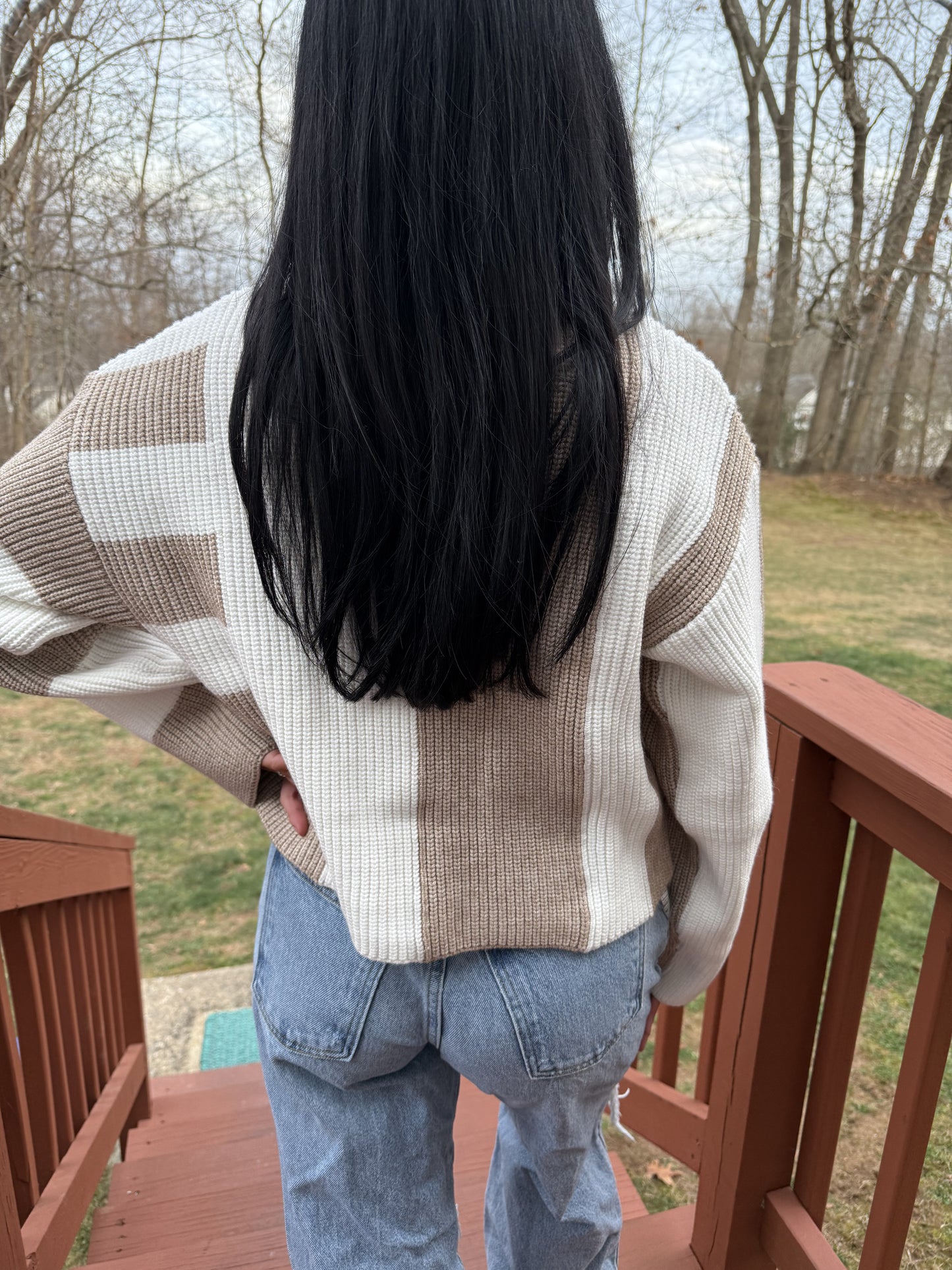 Taupe and White Mock Turtleneck Sweater