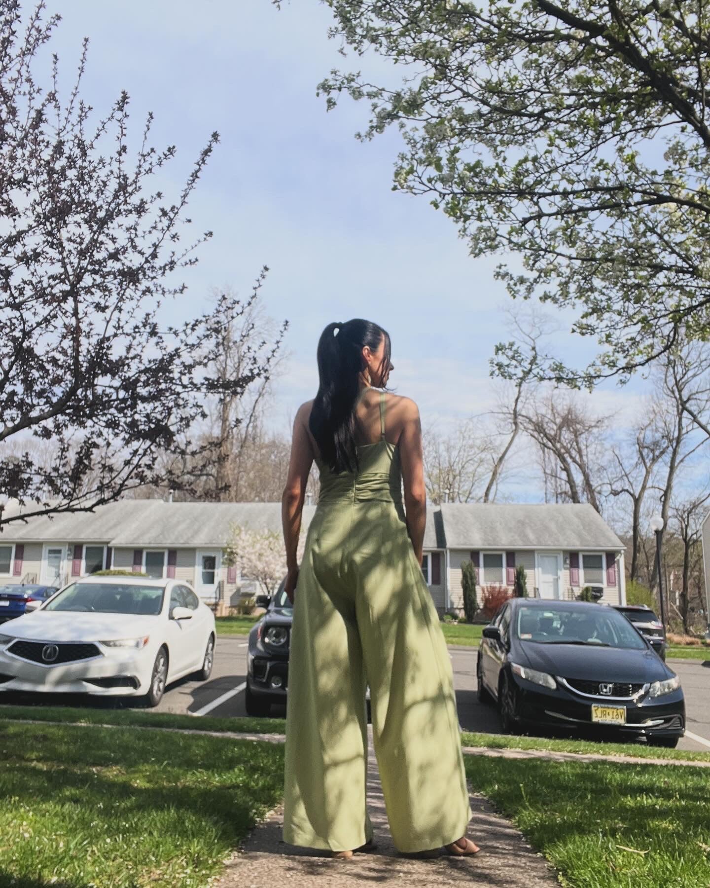 One Shoulder Green Jumpsuit