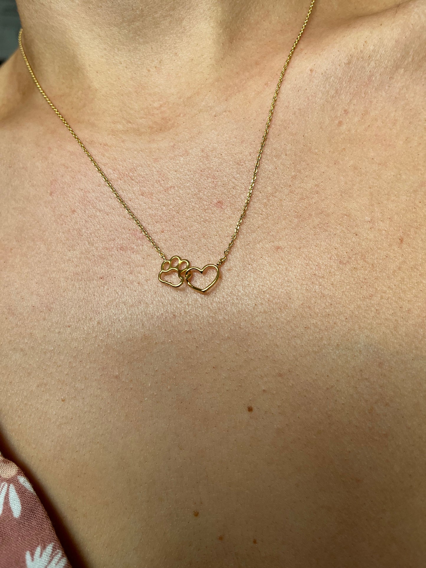 Gold Paw Print Heart Necklace