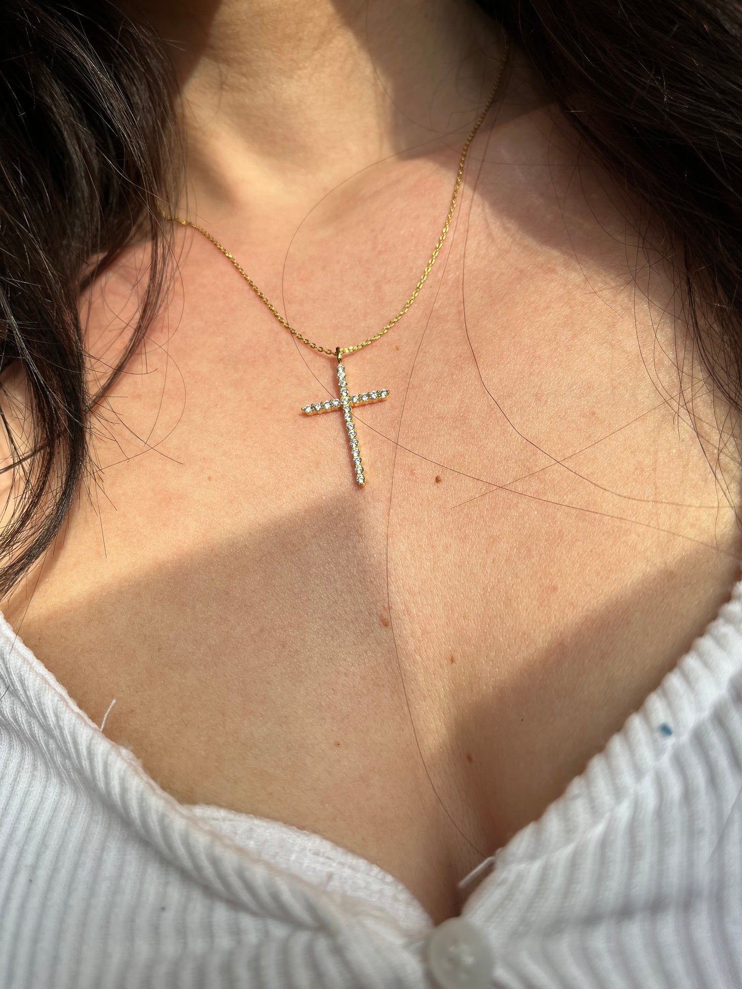 Gold Pave Cross Necklace