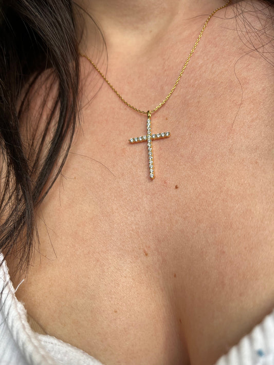 Gold Pave Cross Necklace