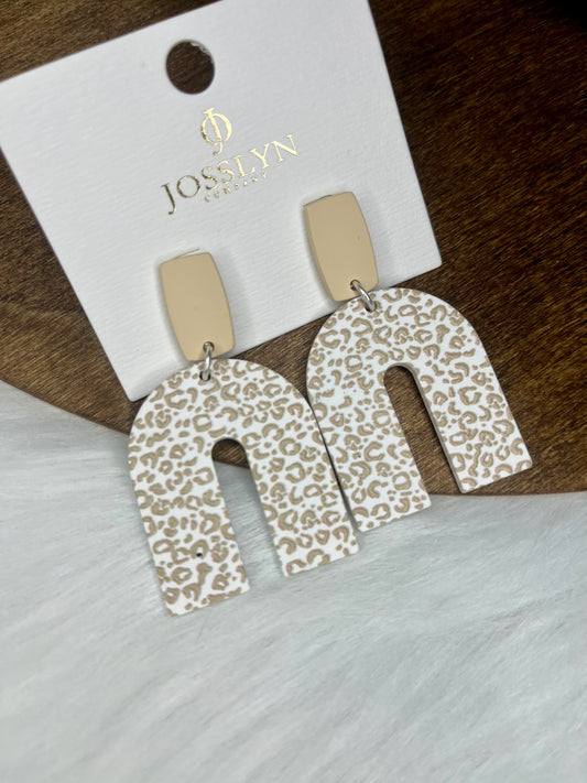 Leopard Print White U Shaped Earrings