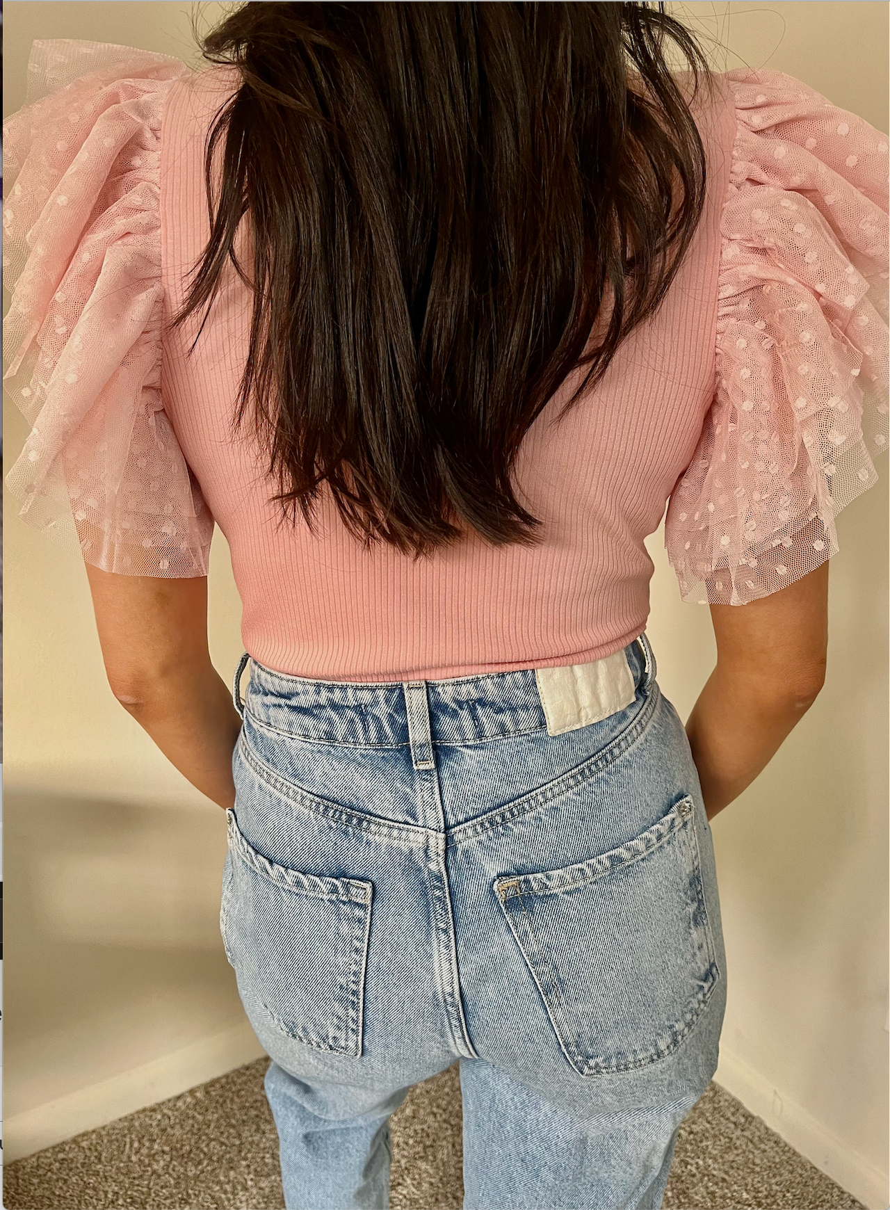 Pink Ribbed Ruffle Sleeve Top