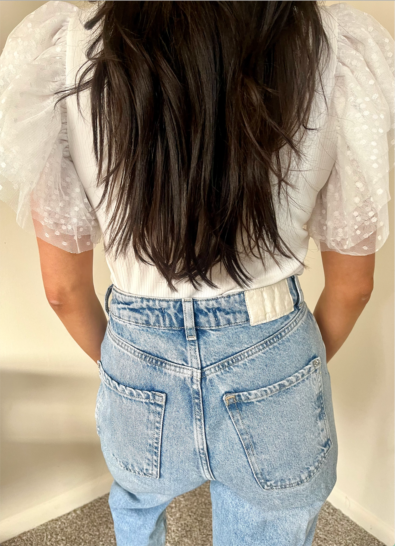 White Ribbed Ruffle Sleeve Top