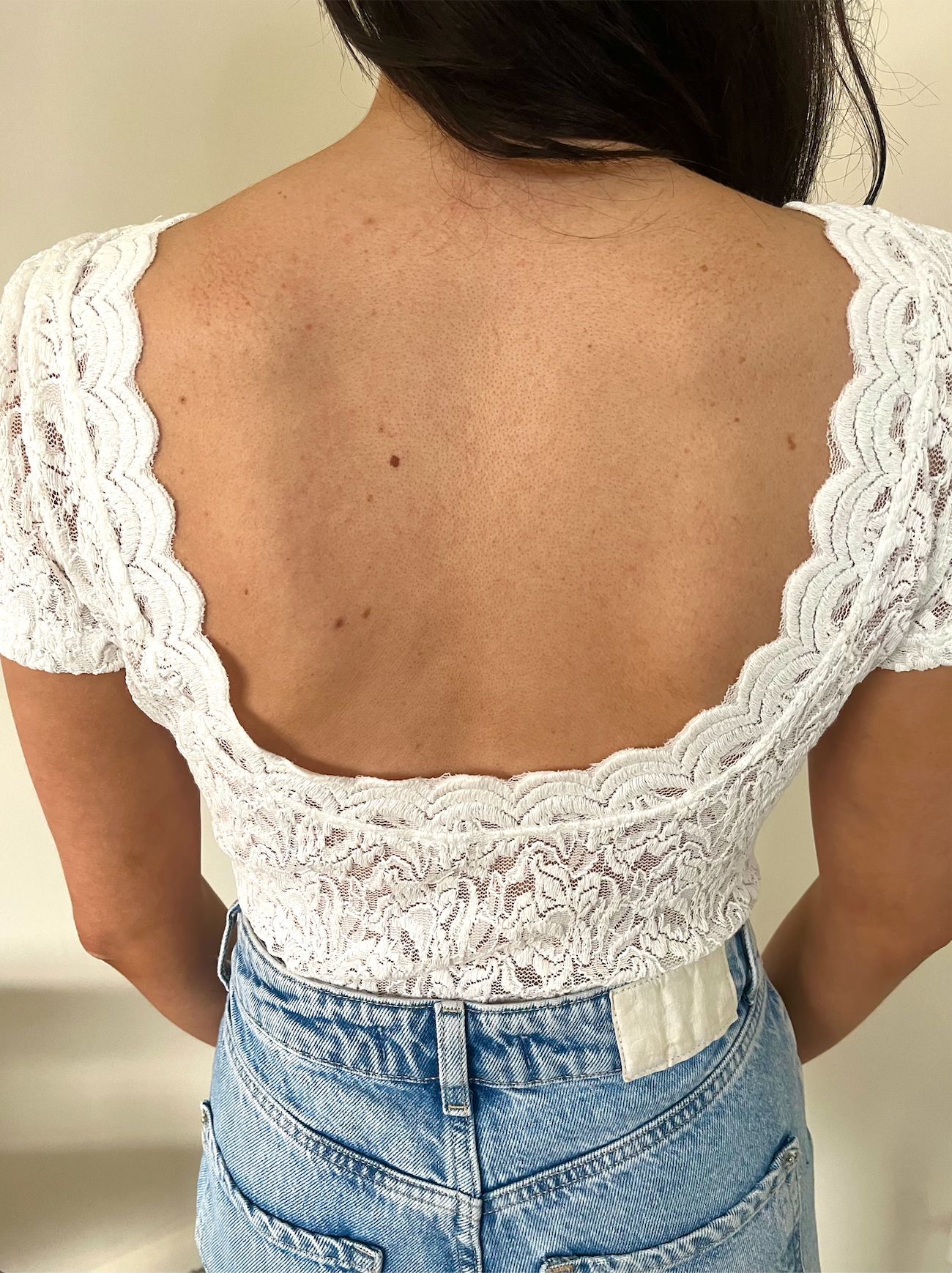 Short Sleeve White Lace Bodysuit