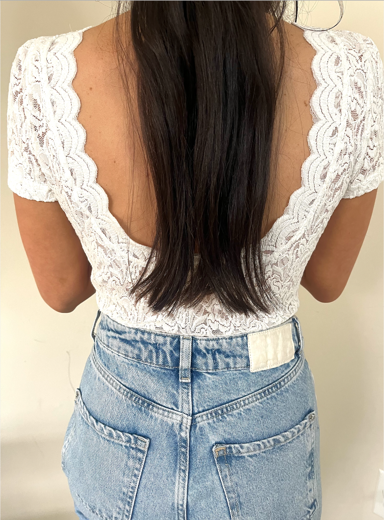 Short Sleeve White Lace Bodysuit