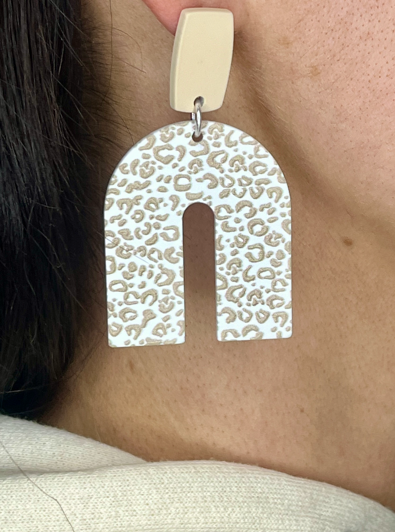 Leopard Print White U Shaped Earrings