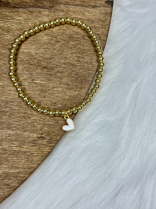 White Heart Ball Chain Bracelet