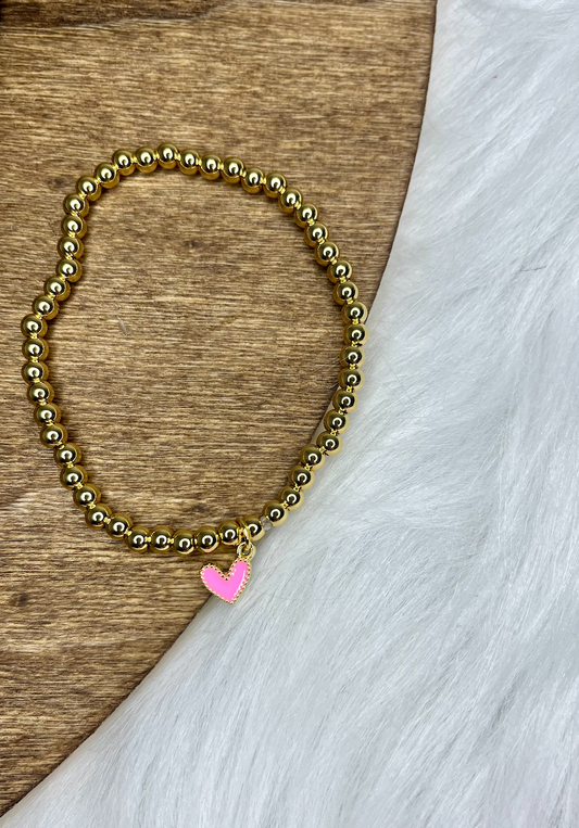 Pink Heart Ball Chain Bracelet