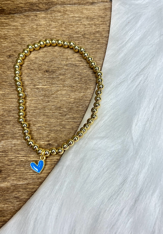 Blue Heart Ball Chain Bracelet