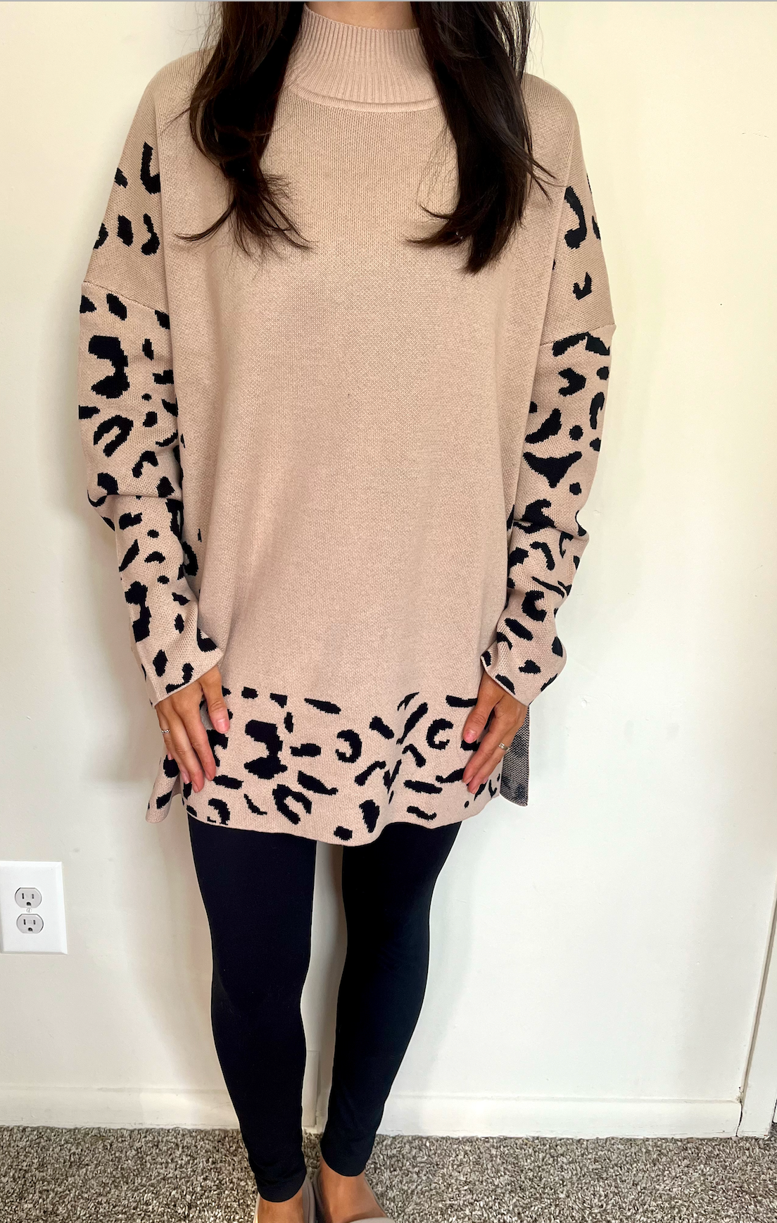 Plus Size Leopard Sleeve Sweater