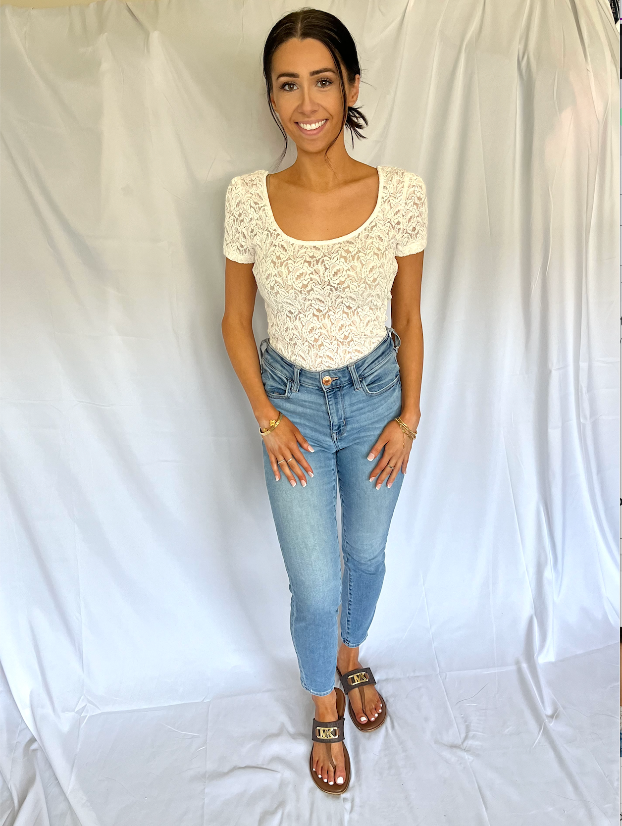 Short Sleeve White Lace Bodysuit