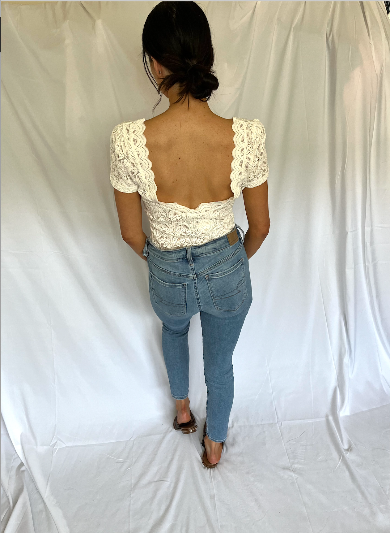 Short Sleeve White Lace Bodysuit