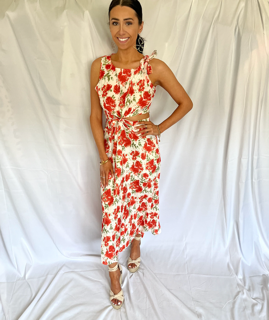 Floral Crop Top and Midi Skirt Set