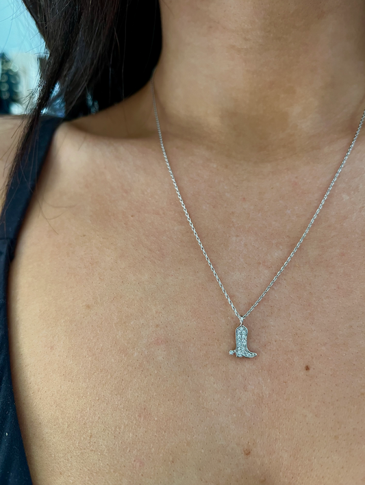 Silver Cowgirl Boot Necklace